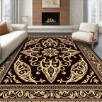 Elegant Tan Floral Scrollwork Design Rug