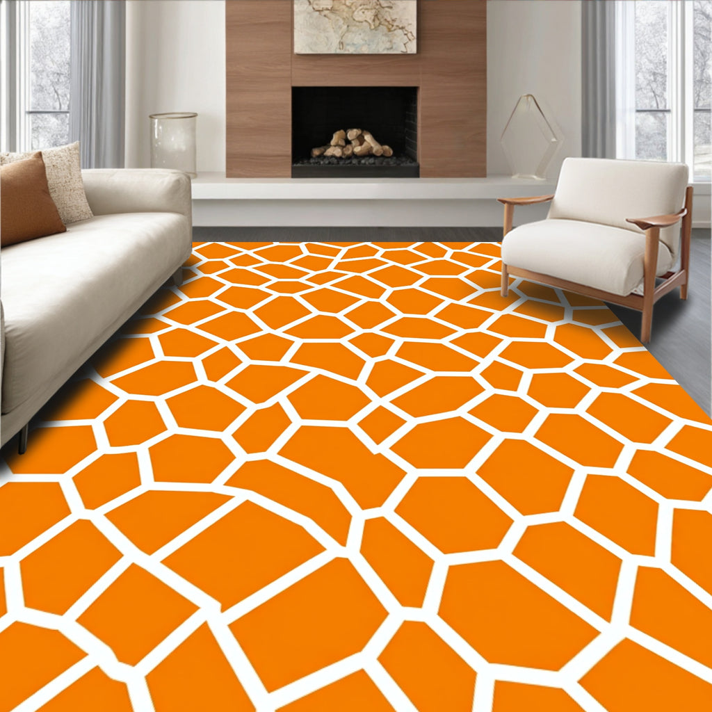 Orange and White Polygon Pattern Rug