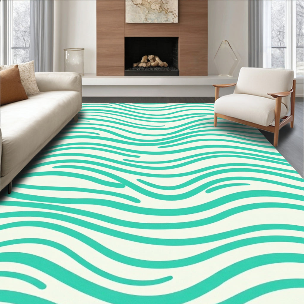 Ocean Green Wavy Stripe Pattern Rug