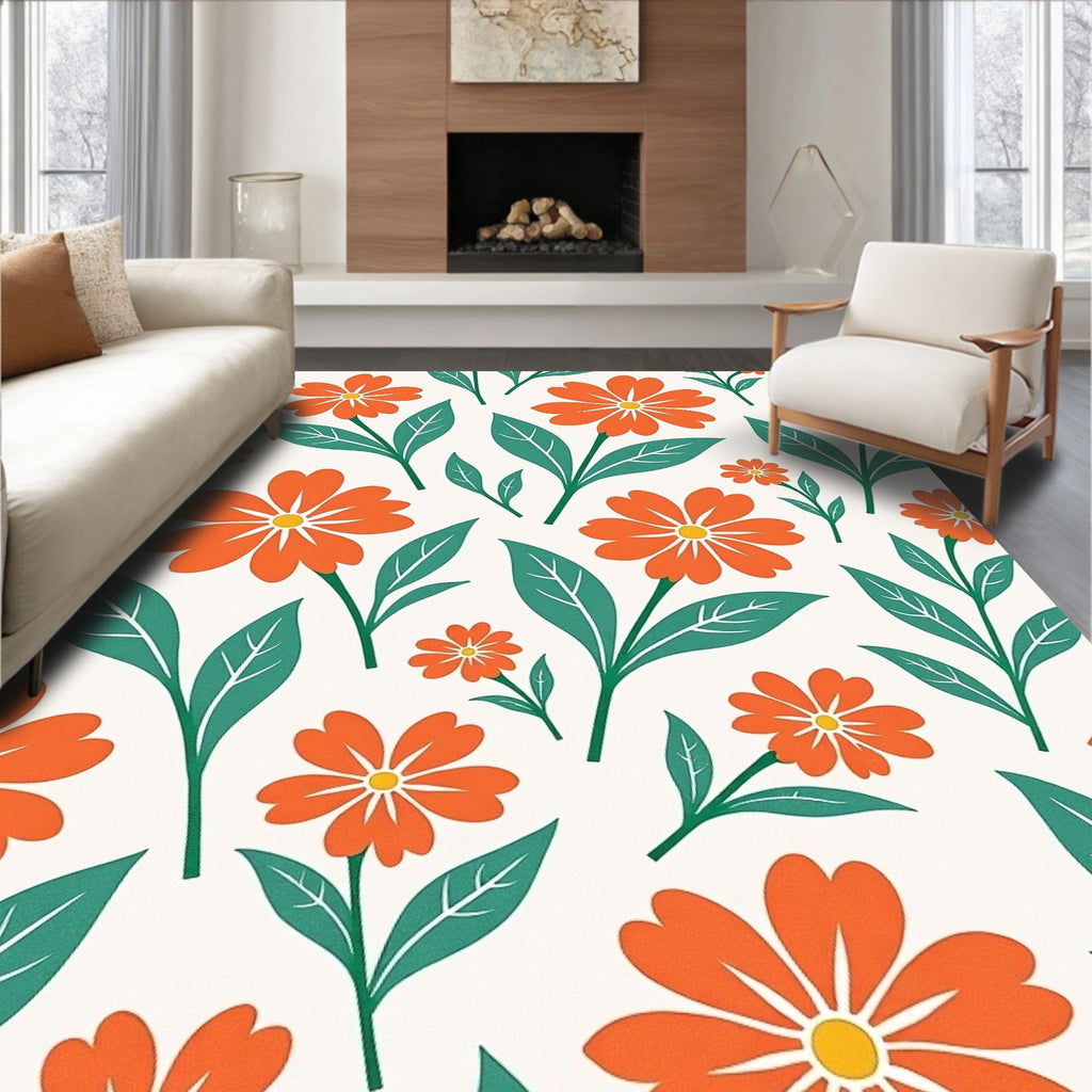 Radiant Orange Daisy Pattern Rug