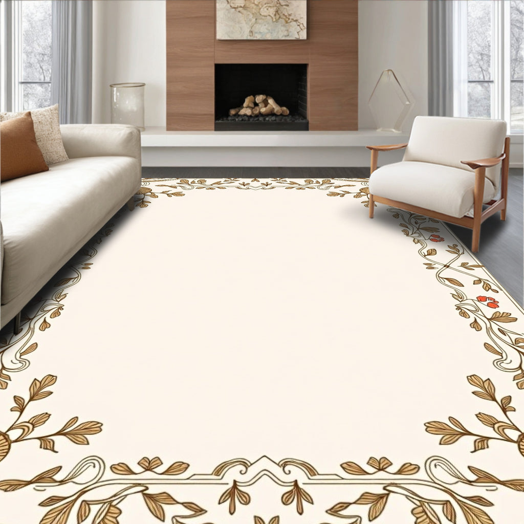 Vintage Floral Leaf Border Design Rug