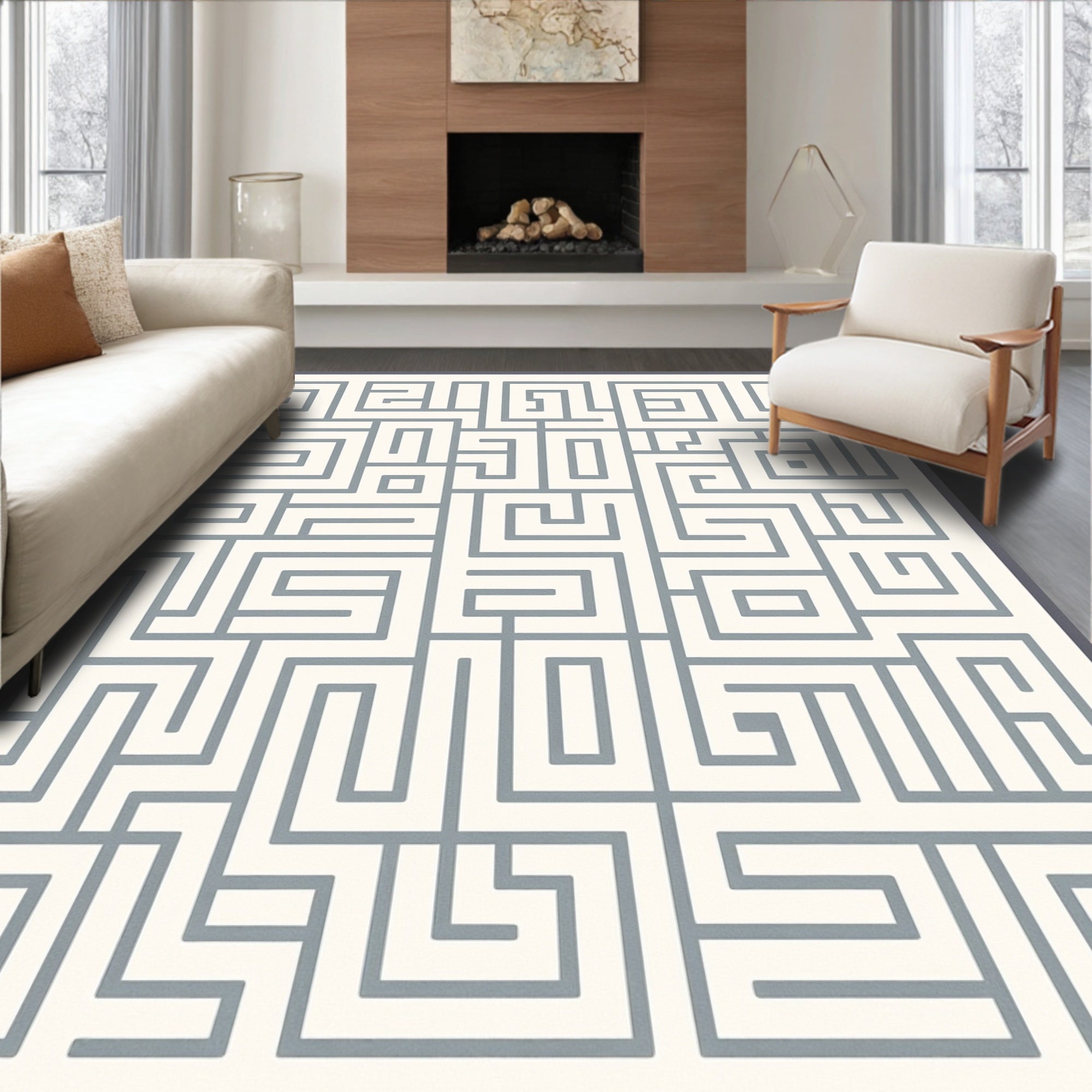 Geometric Maze Pattern Rug