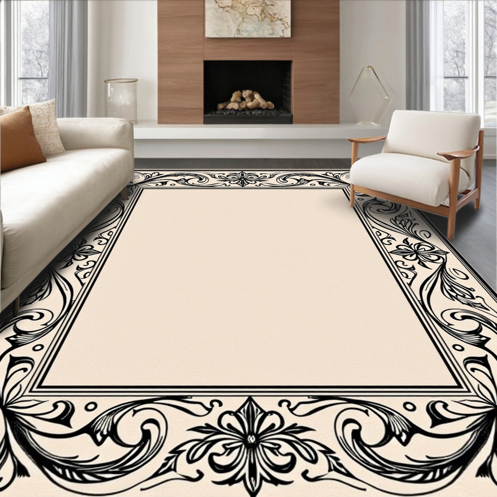 Ornate Floral Border Pattern Rug