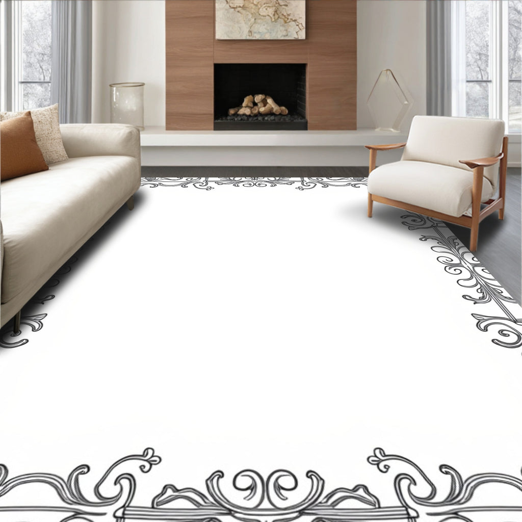 Elegant Floral Scrollwork Frame Design Rug