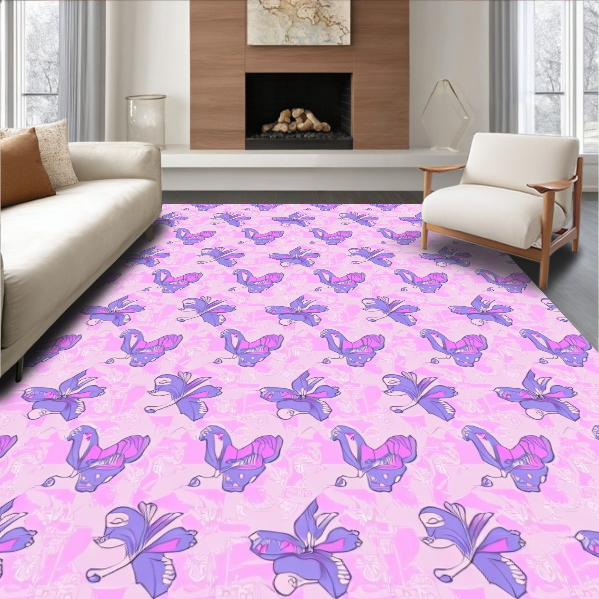 Whimsical Lilac Floral Pattern Design Rug