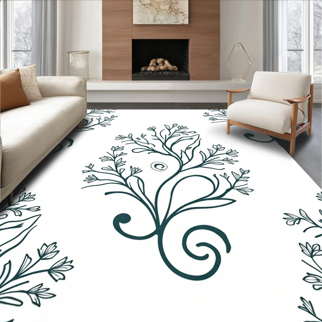 Vine Leaf Swirl Floral Pattern Rug