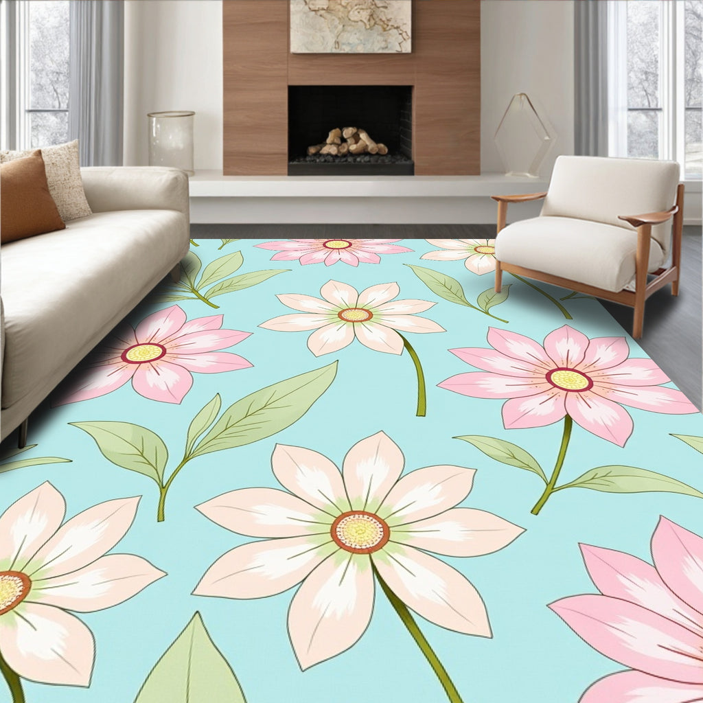 Soft Pink Floral Design Rug