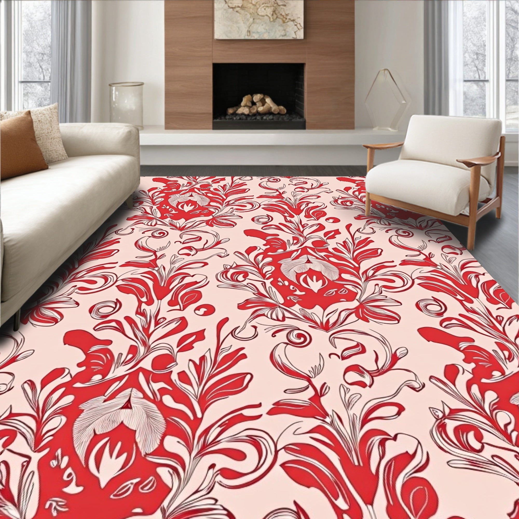 Scarlet Floral Rhapsody Pattern Rug
