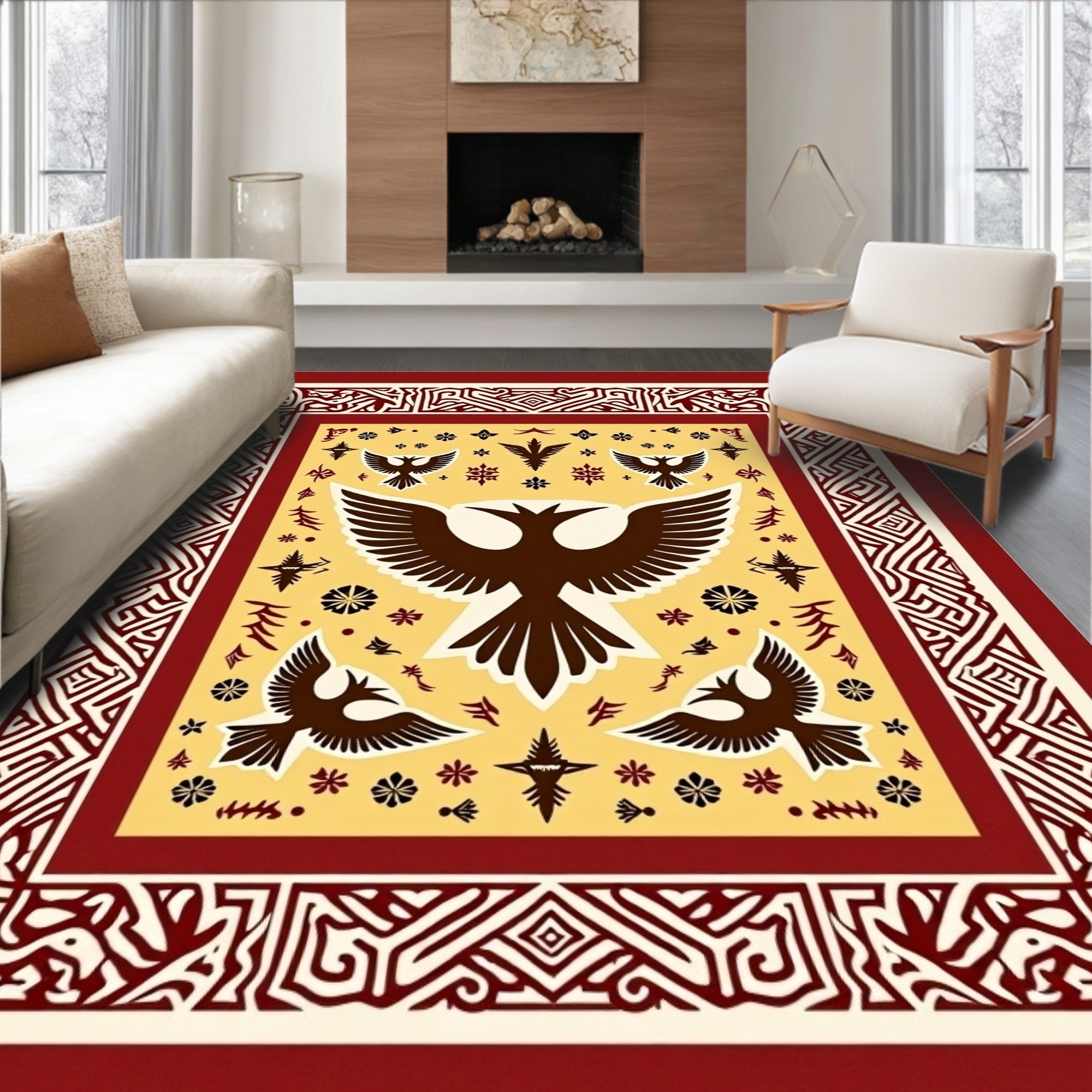 Bold Bird Geometric Ornament Design Rug