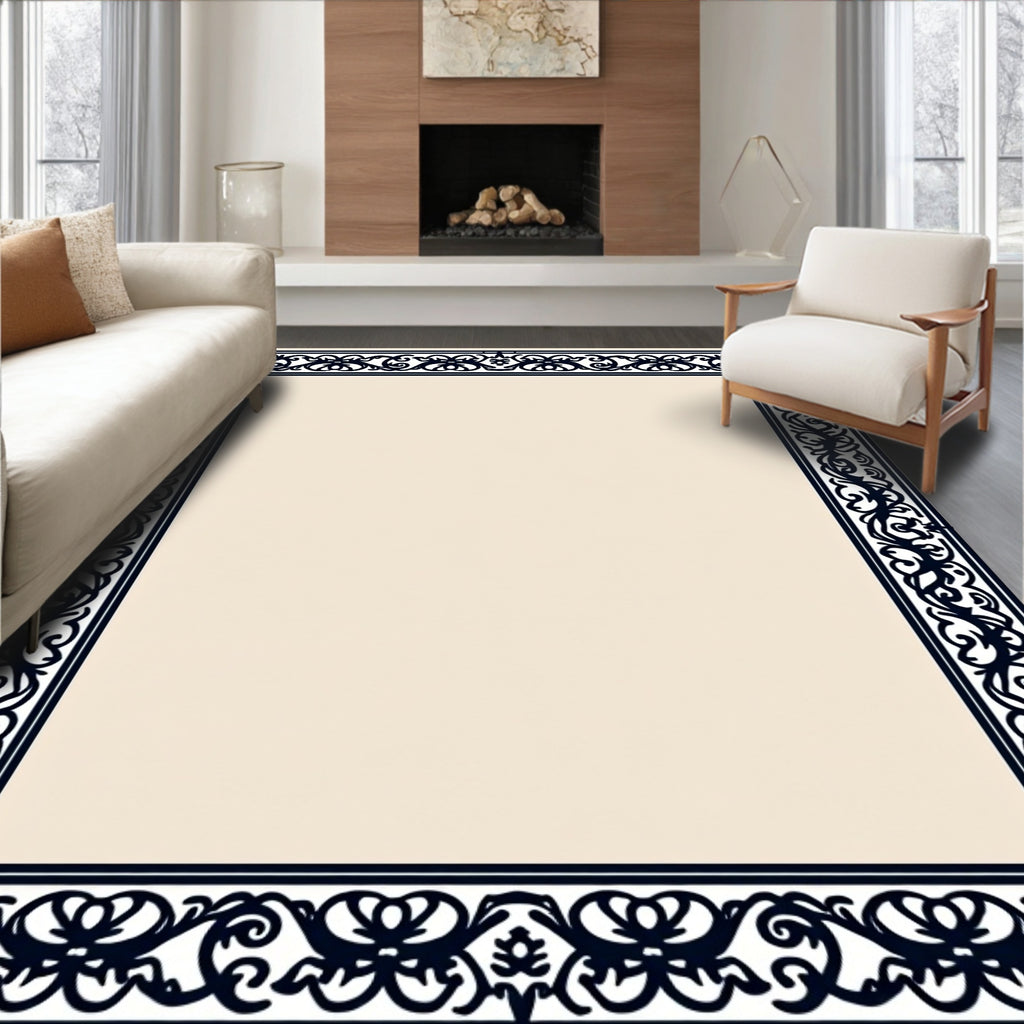 Ornate Floral Scroll Dark Border Rug