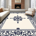 Ornate Navy Floral Scrollwork Rug