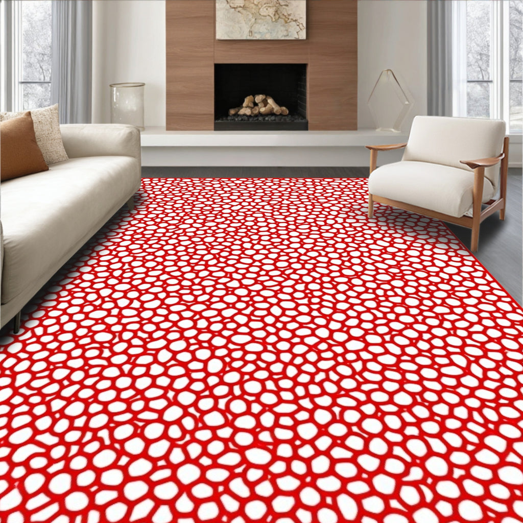 Bold Red Cell Pattern Texture Rug