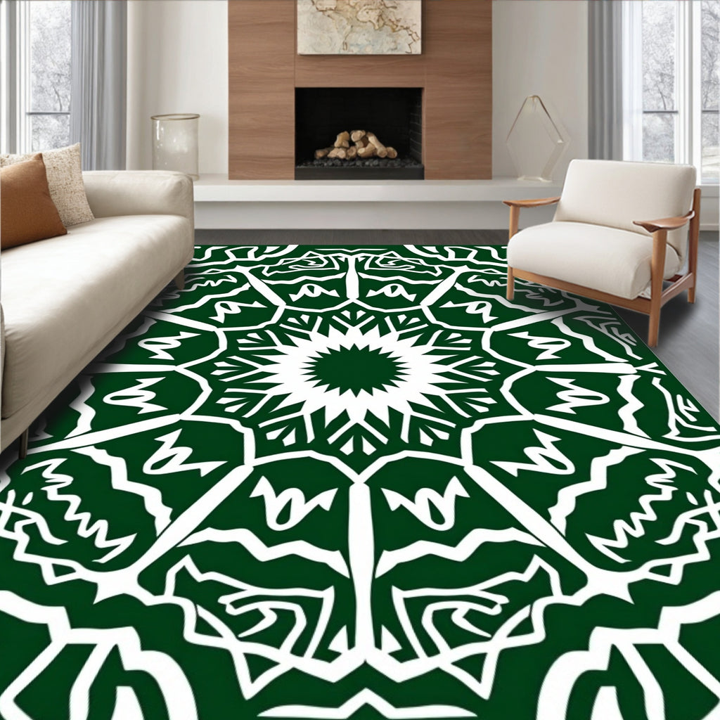 Abstract Dark Green Mandala Pattern Rug