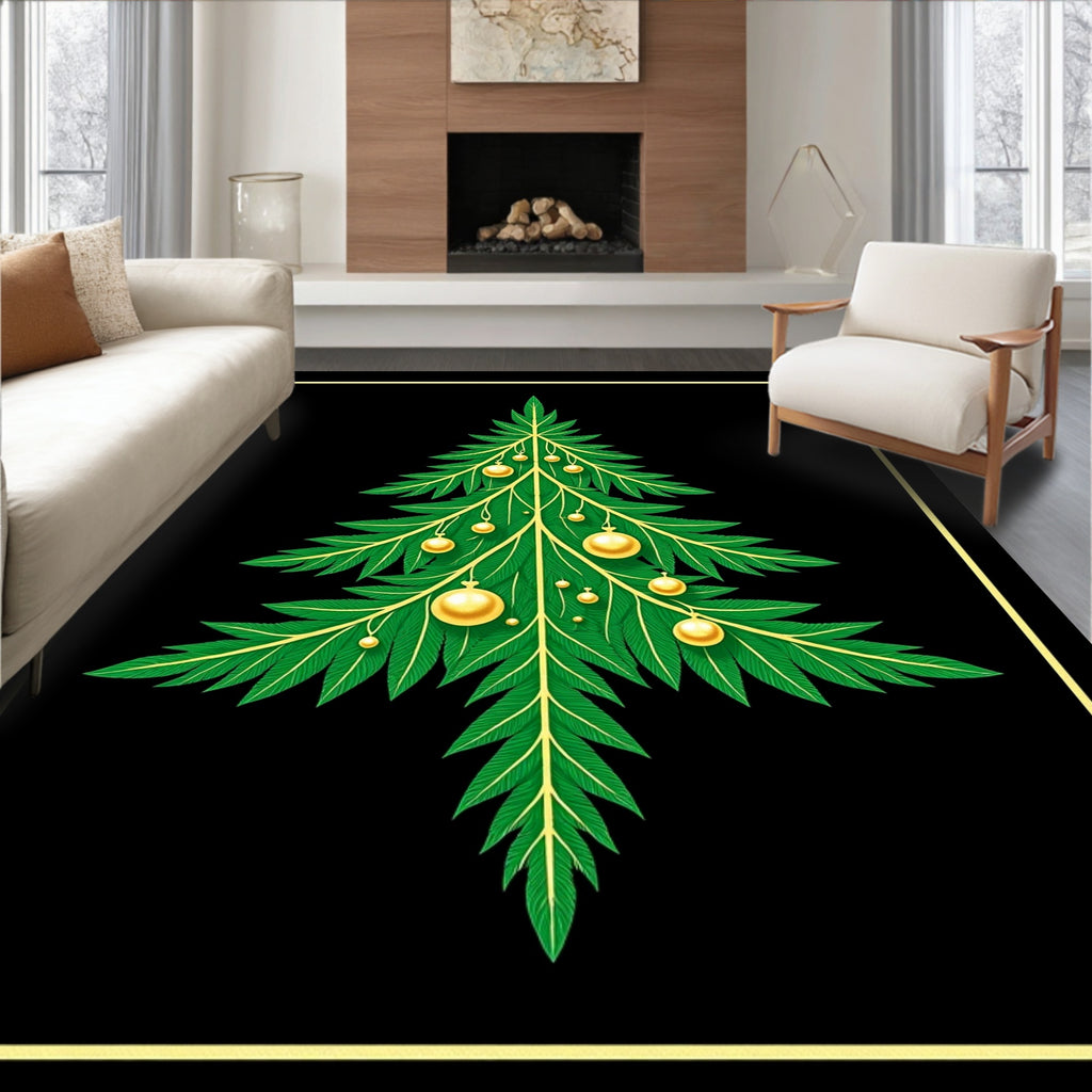 Green Fir Tree Golden Ornaments Rug