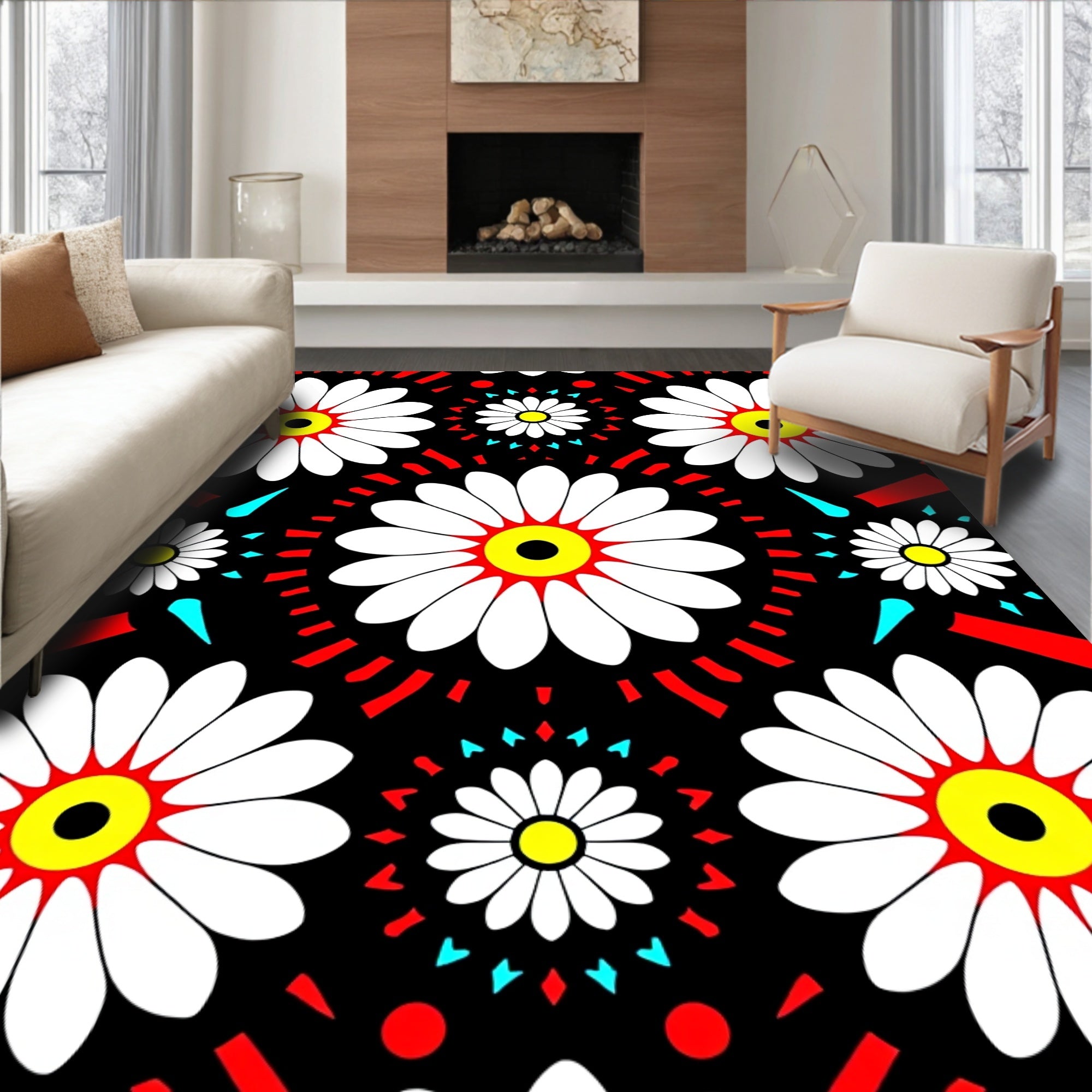 Bold Floral Radial Pattern Rug