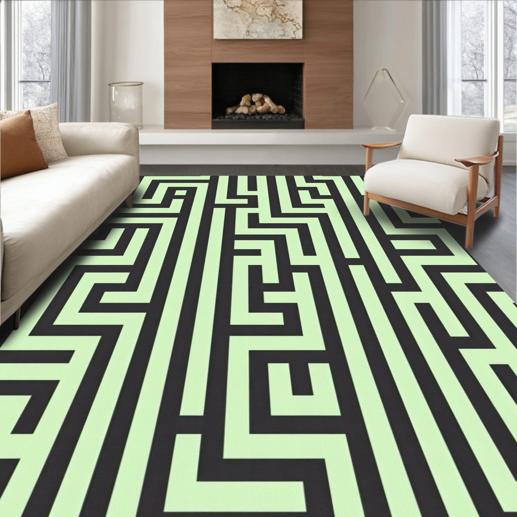 Light Green Dark Maze Pattern Rug