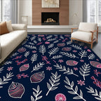 Navy Blue Botanical Berry Branch Rug