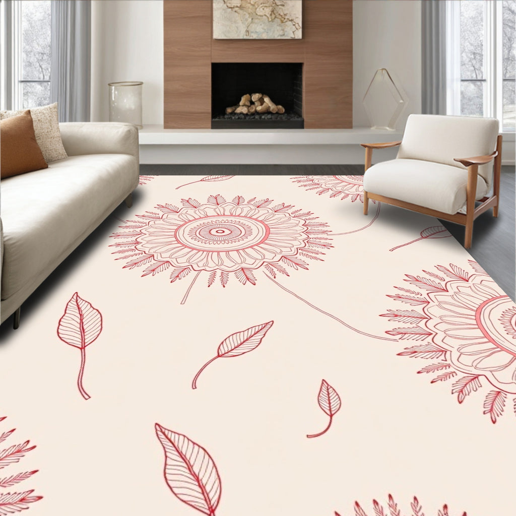 Red Floral Petal Swirl Pattern Rug