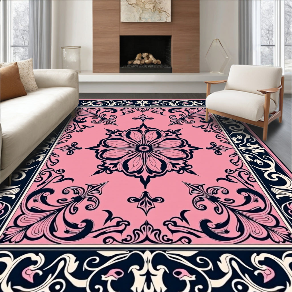 Elegant Pink Floral Intricate Design Rug