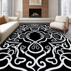 Ornate White Scrollwork Patterned Design Rug