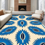 Bold Blue Sunburst Geometric Design Rug