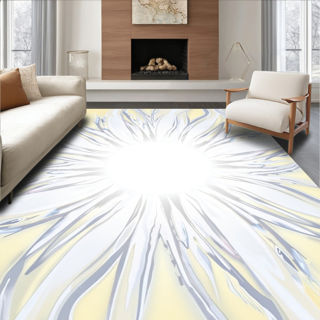 Radiant White Petal Sunburst Pattern Rug