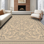 Elegant Scrollwork Patterned Natural Rug