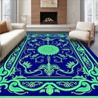 Ornate Floral Design In Blue And Green Rug