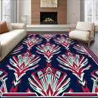 Decorative Fan Pattern Navy Red Rug