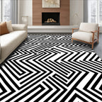 Bold Black And White Geometric Maze Rug
