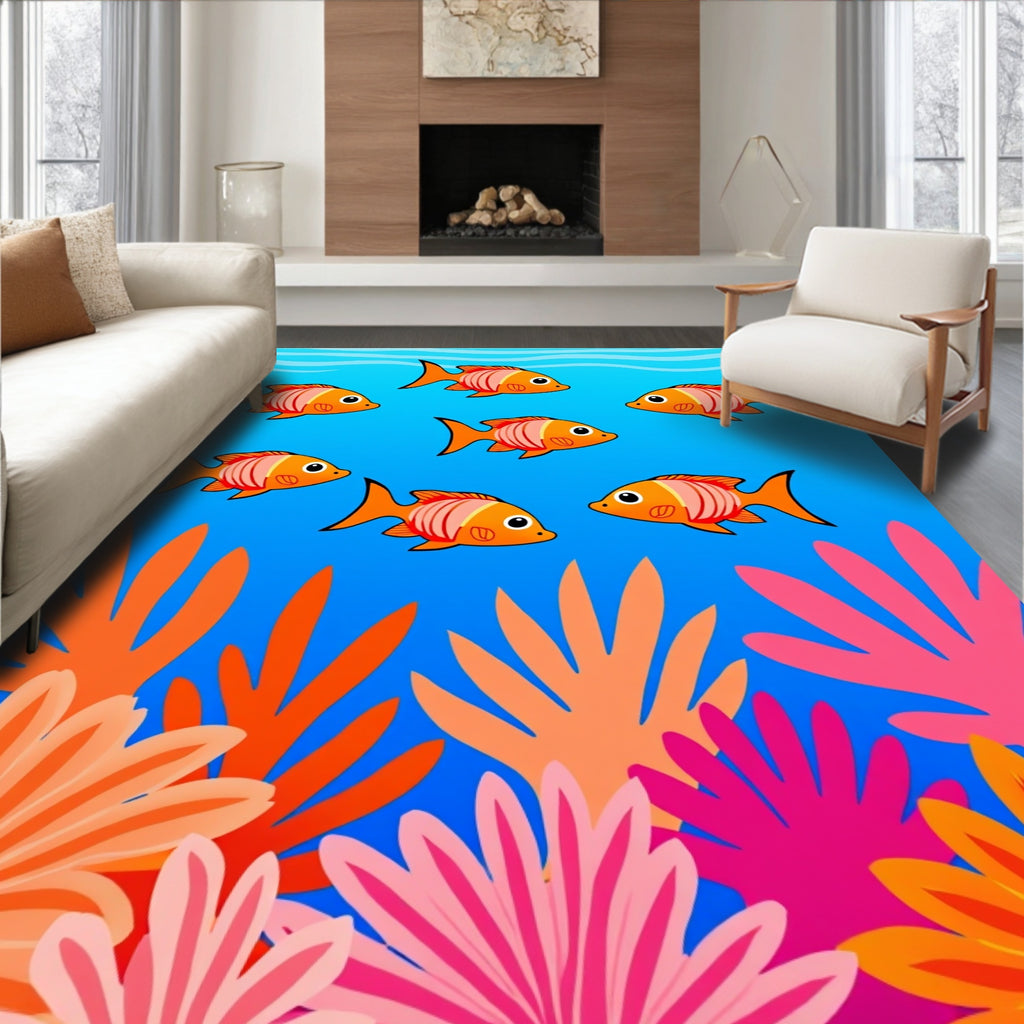 Bright Orange Fish Coral Garden Rug