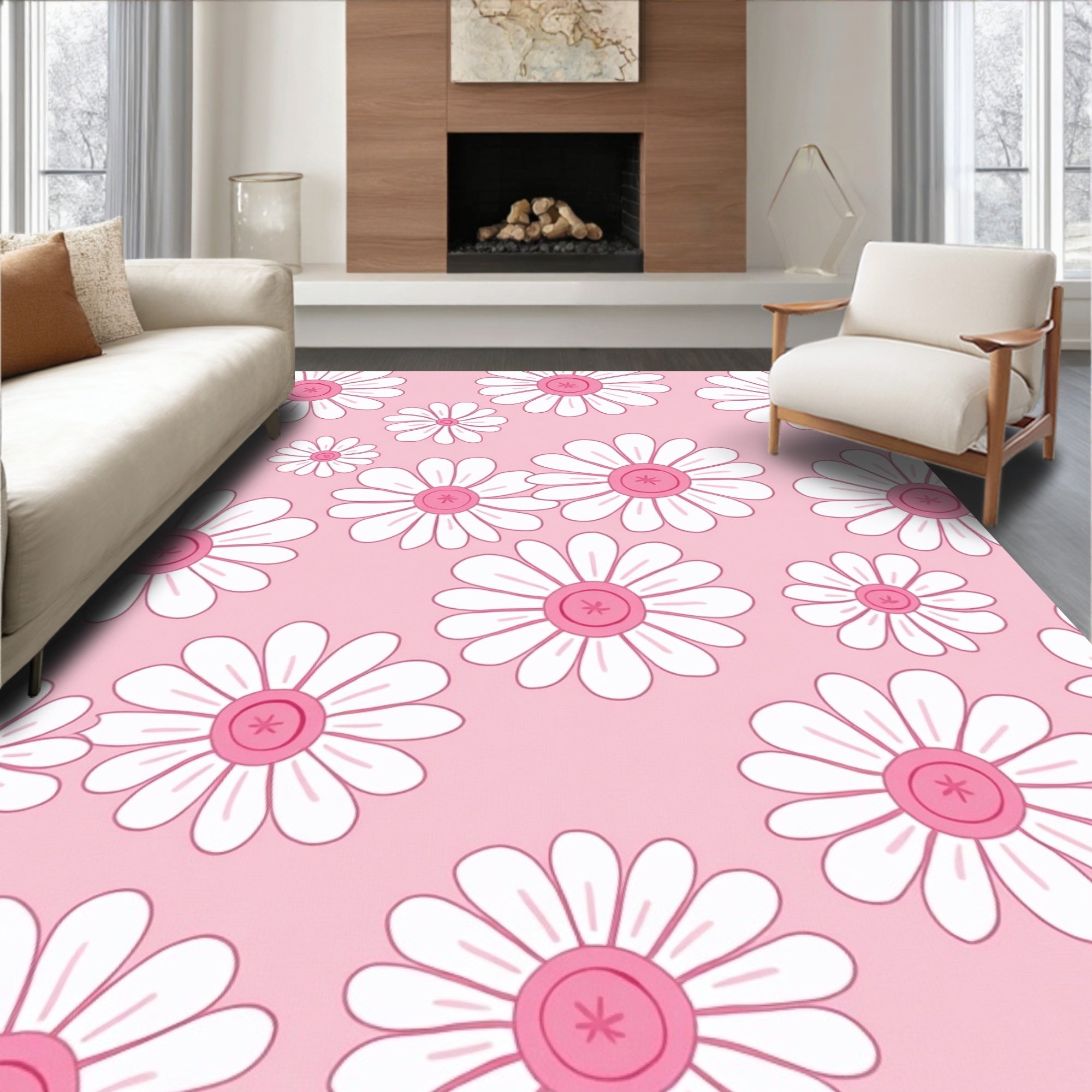 Pink Daisy Pattern Rug