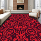 Red Abstract Swirls Ornate Design Rug