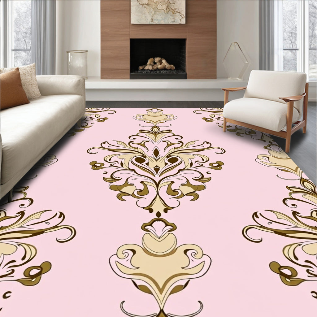 Elegant Gold Floral Damask Pattern Rug