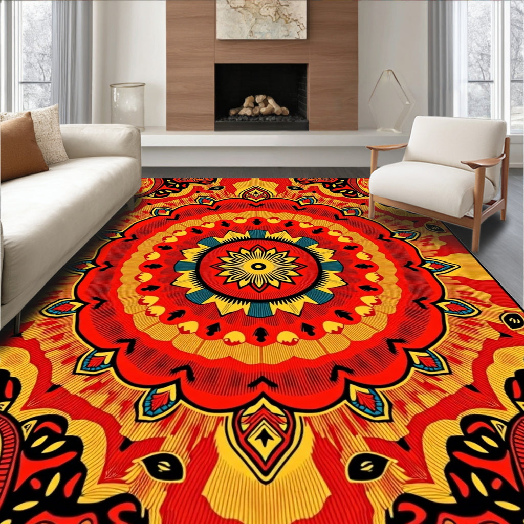 Vibrant Mandala Patterned Bold Red Rug