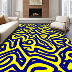 Bold Flowing Blue Yellow Pattern Rug