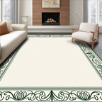 Elegant Dark Green Floral Border Design Rug