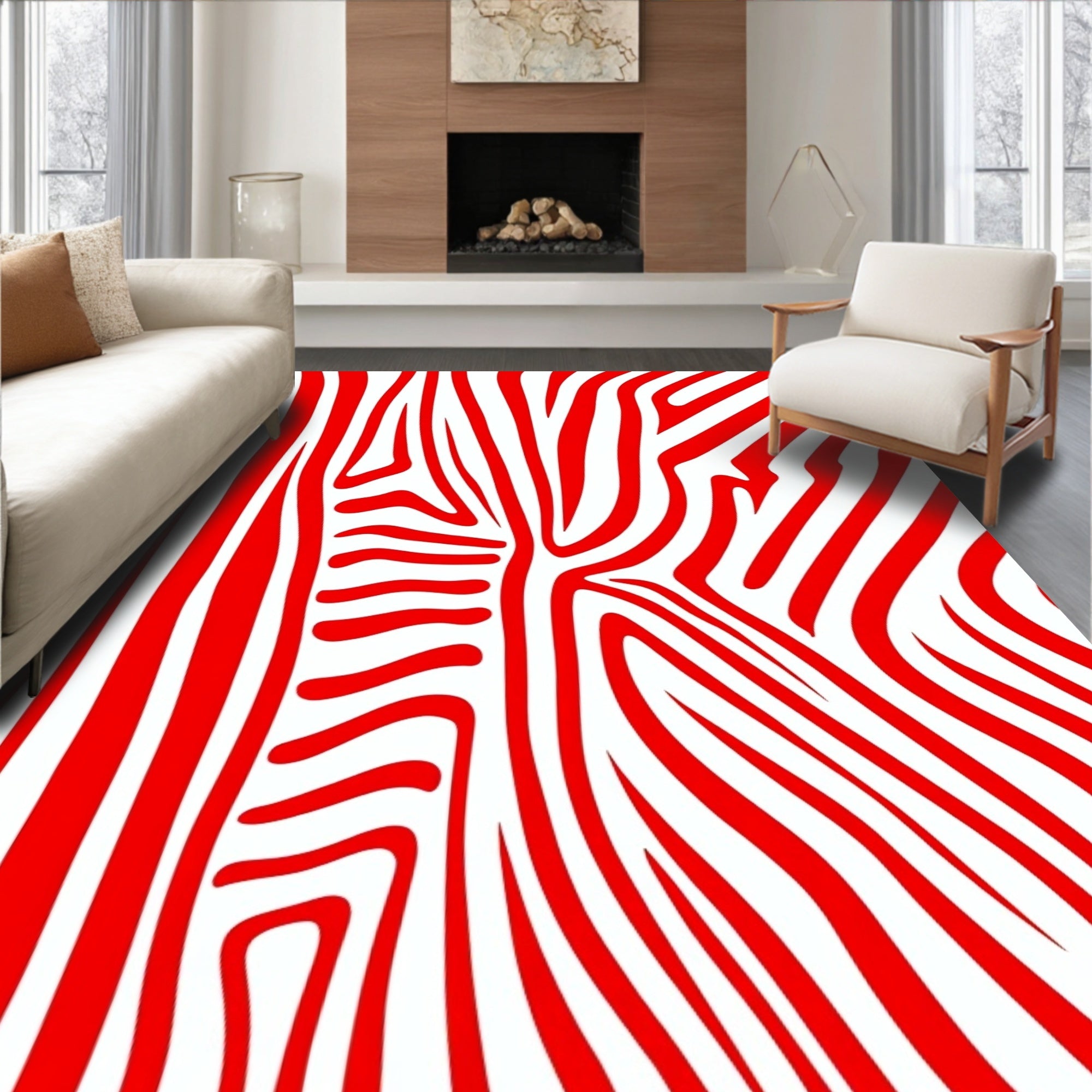 Bold Red Zebra Stripes Textural Rug