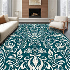 Elegant Teal Floral Swirl Pattern Rug