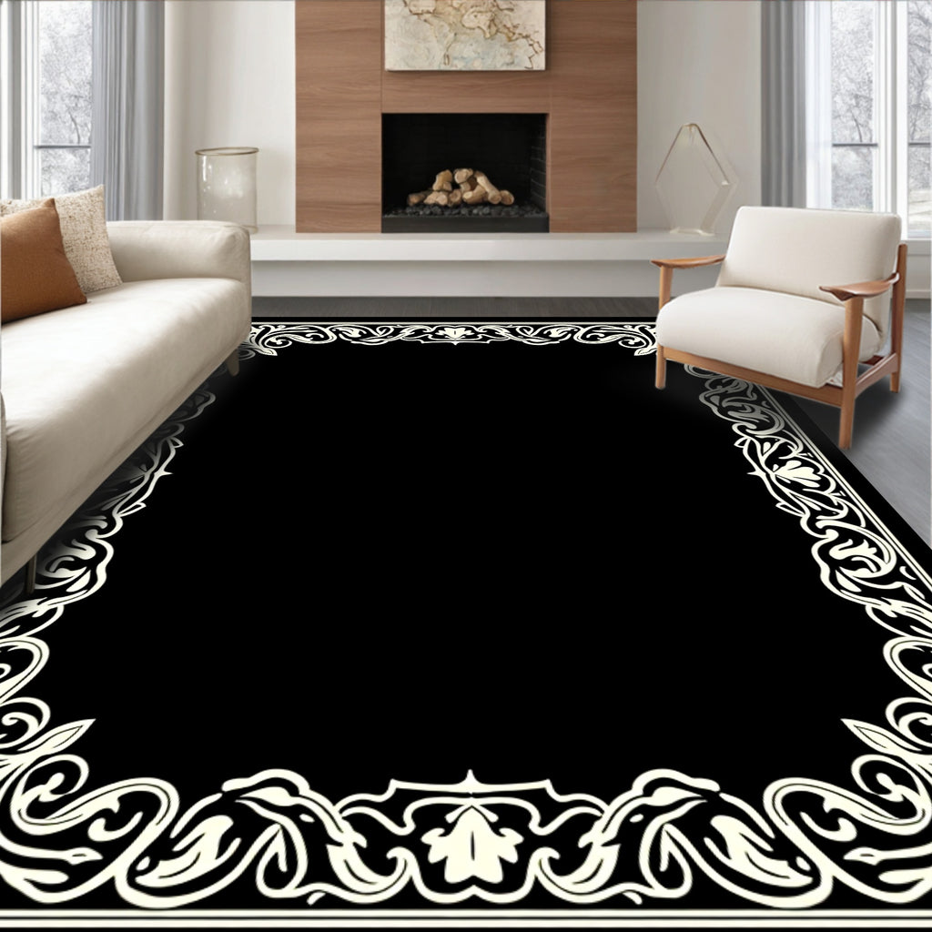 Classic Floral Swirl Border Design Rug