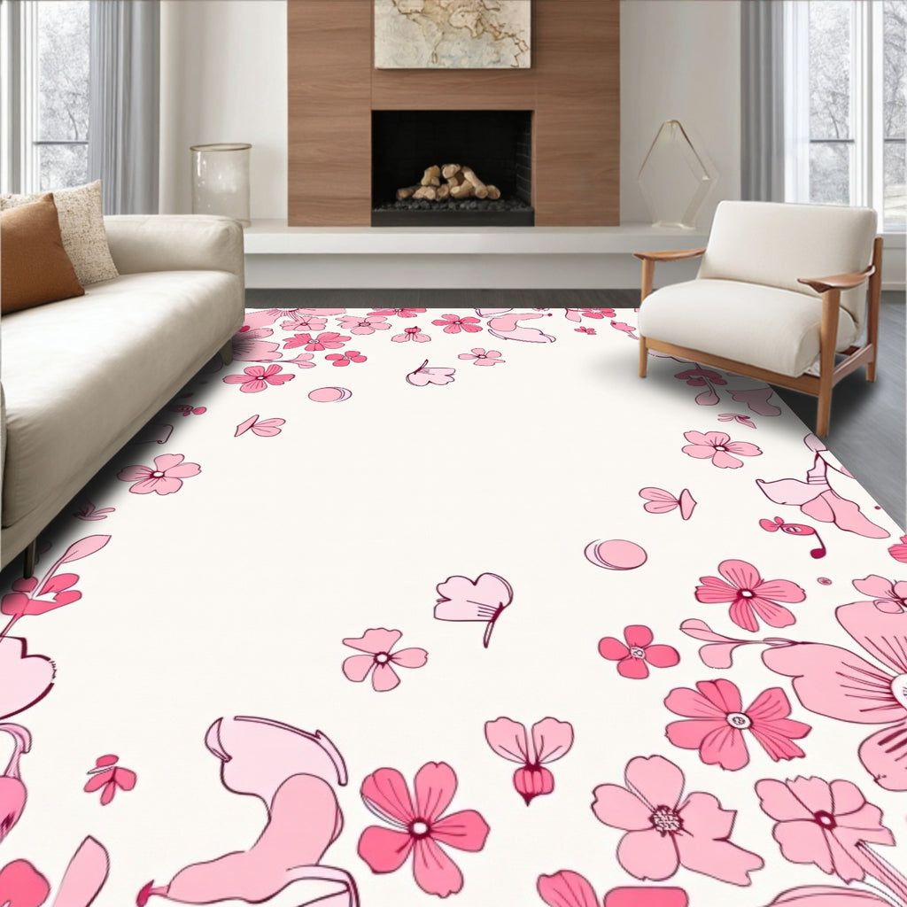 Pink Floral Botanical Pattern Rug
