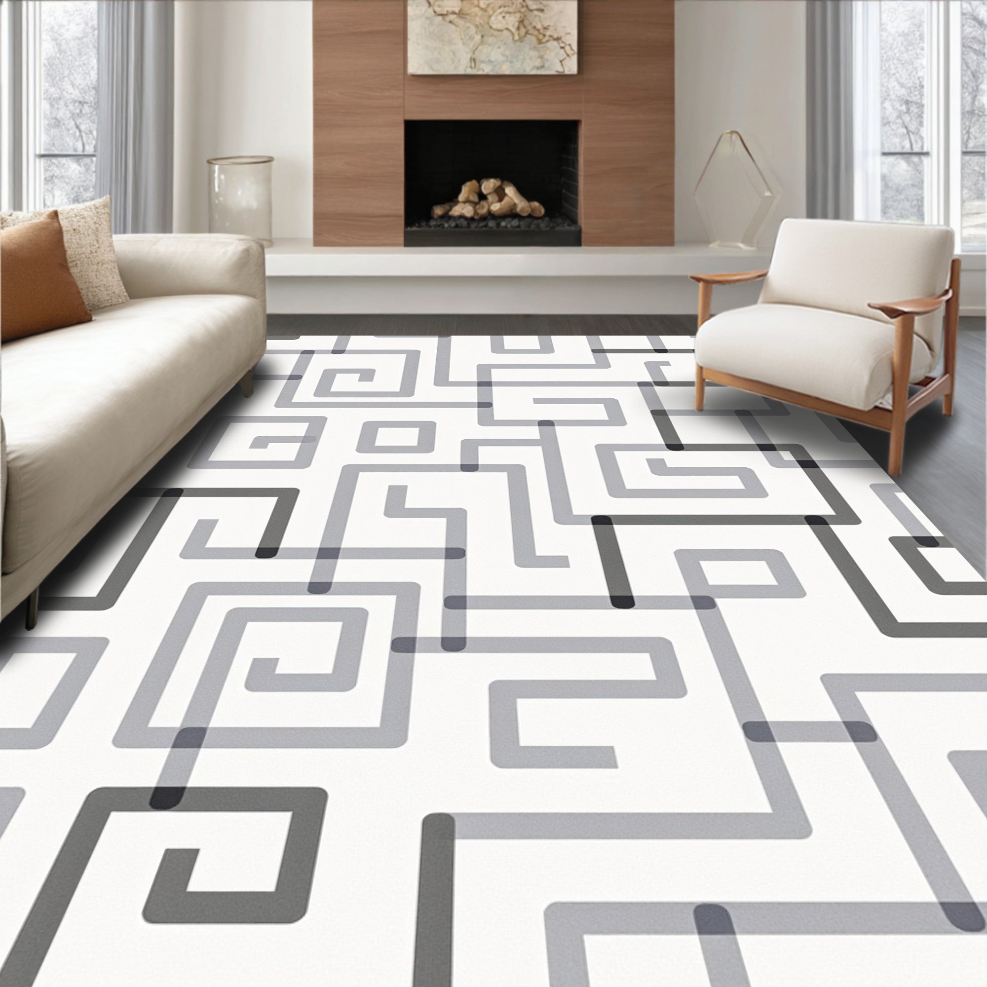 Geometric Maze Patterned Design Rug