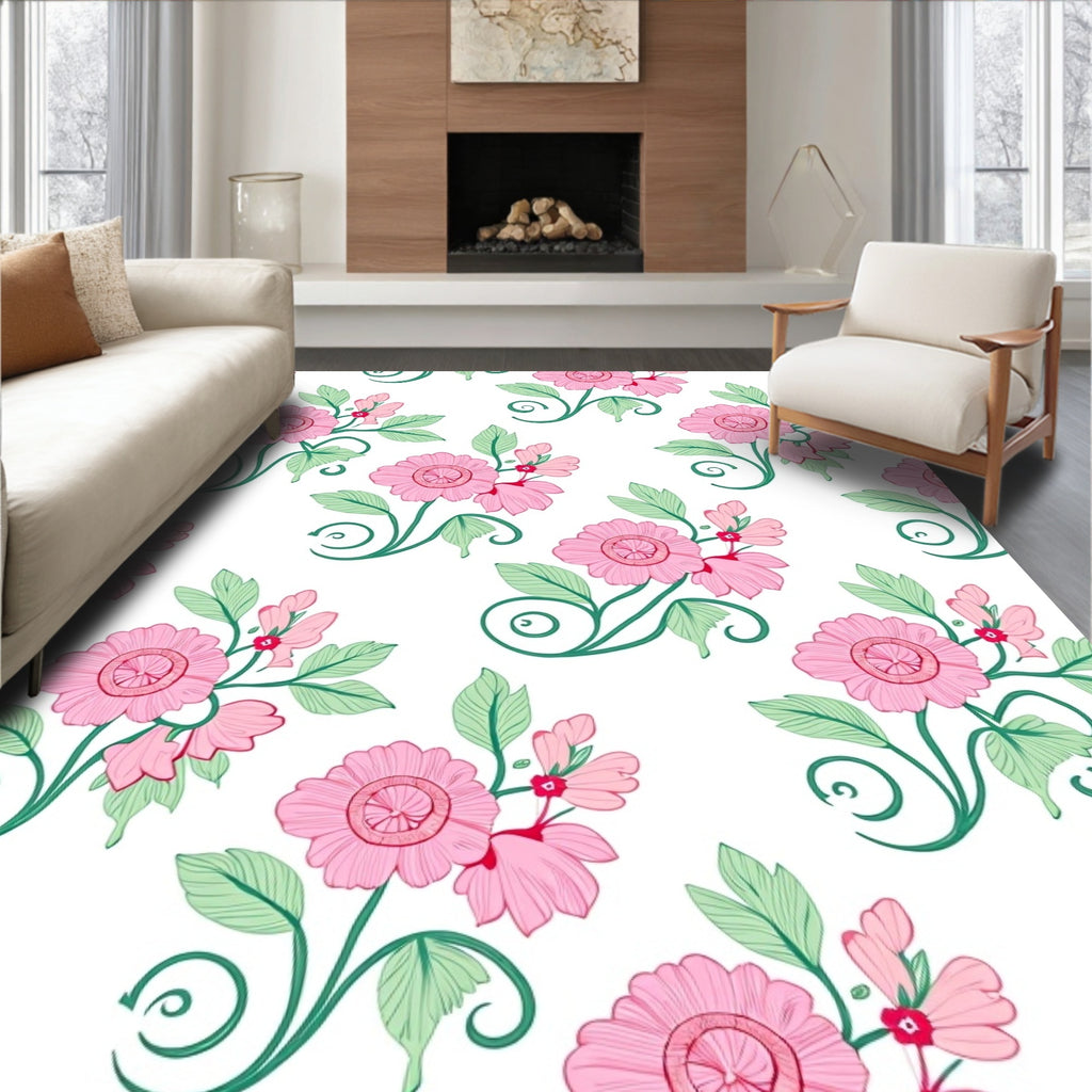 Pink Floral Swirls Pattern Rug