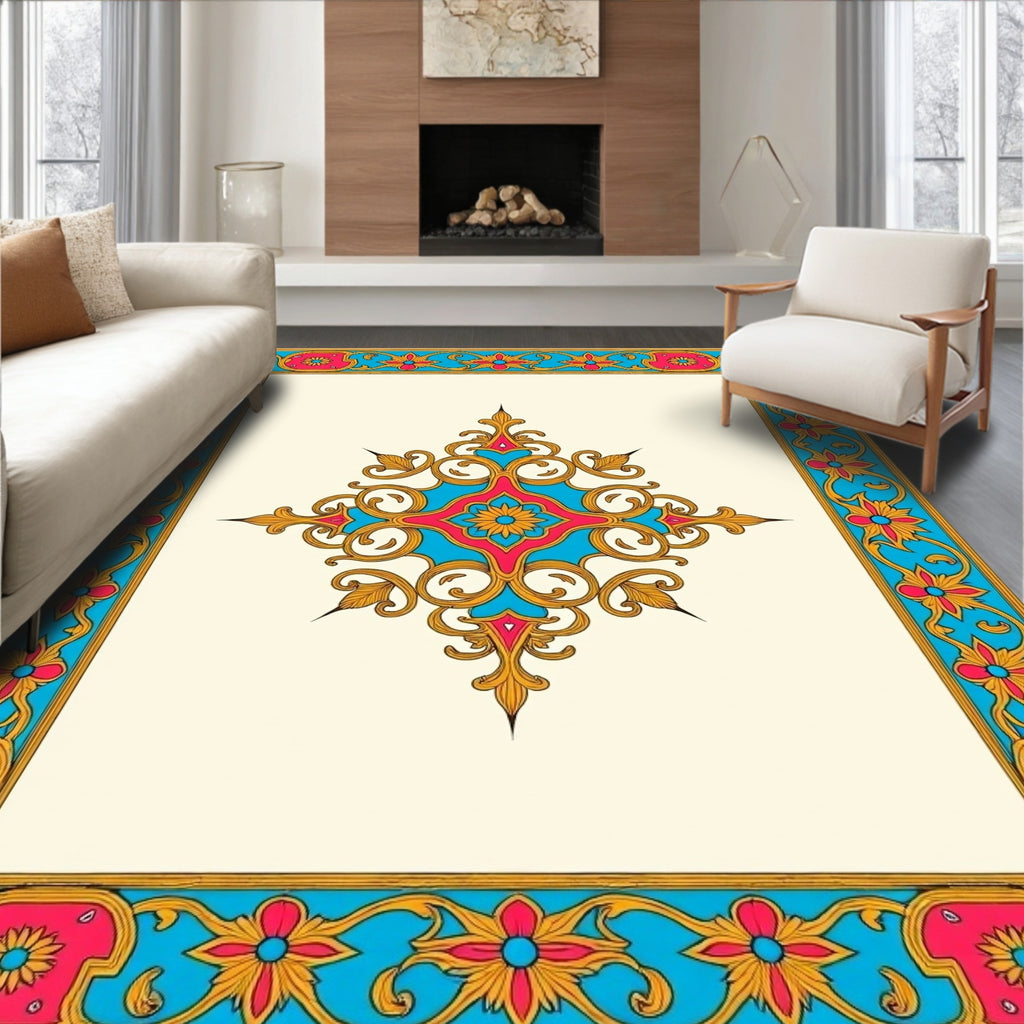 Regal Floral Design With Gold Accents Rug