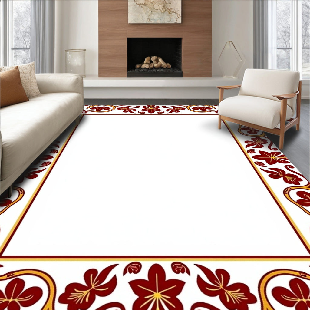 Rich Red Gold Floral Vine Rug