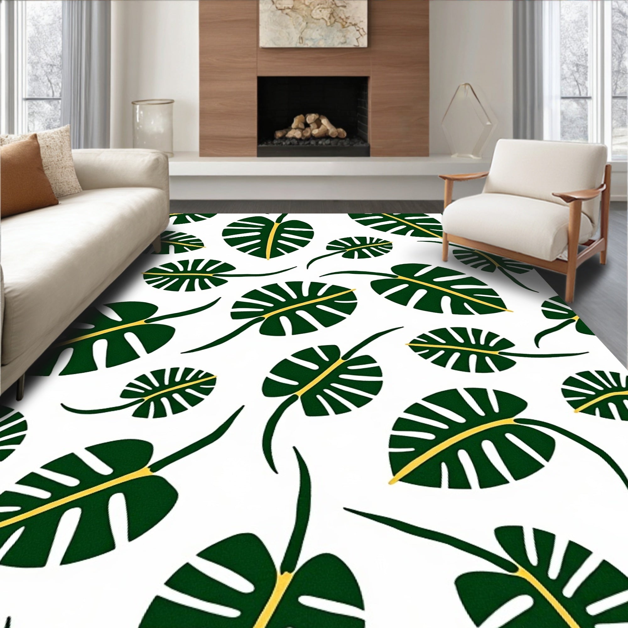Tropical Leaf Pattern Rug