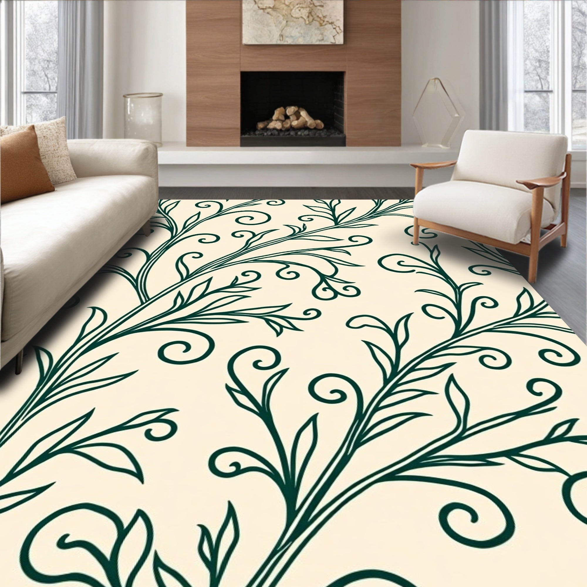Vine Swirl Floral Pattern Rug