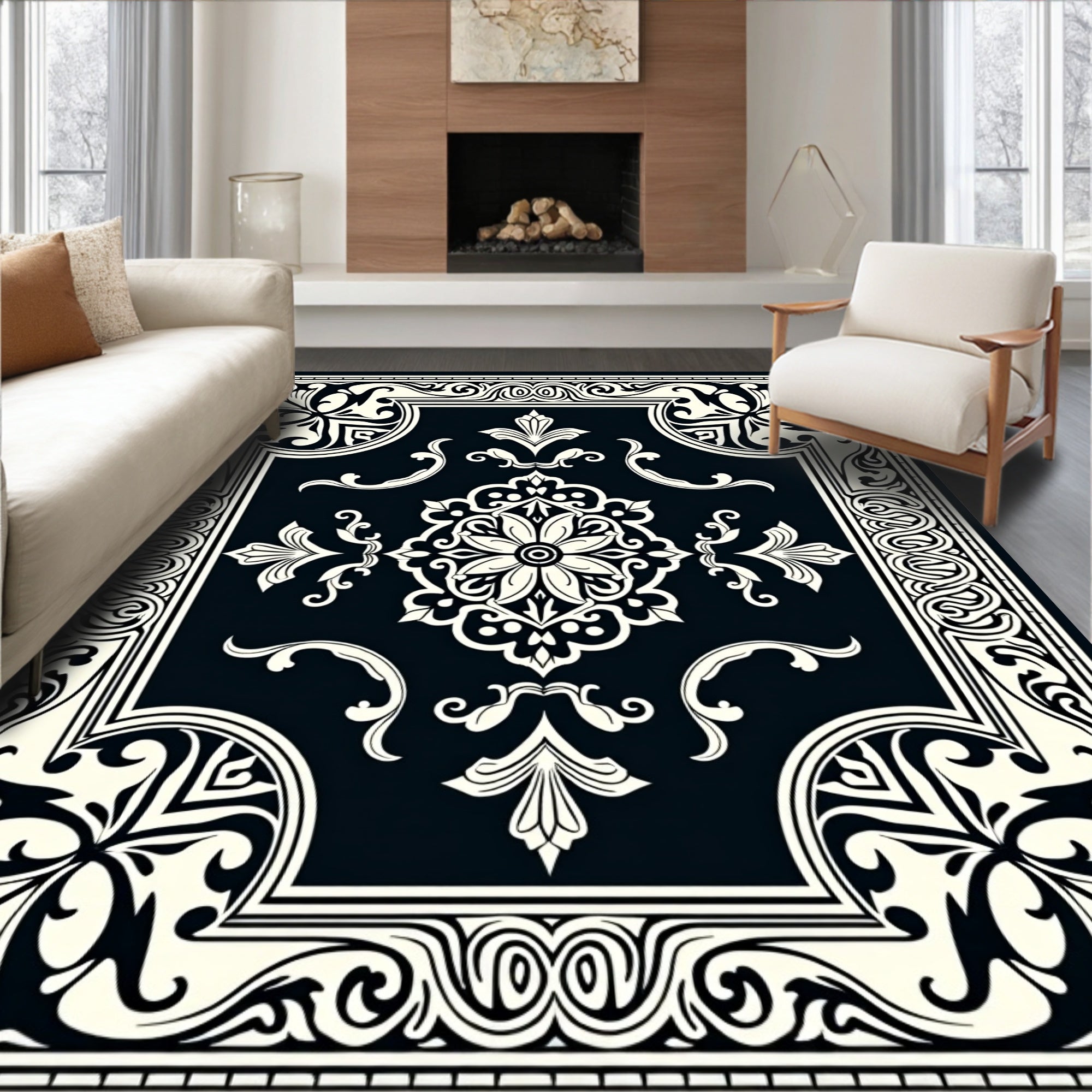 Classic Floral Scroll Border Design Rug