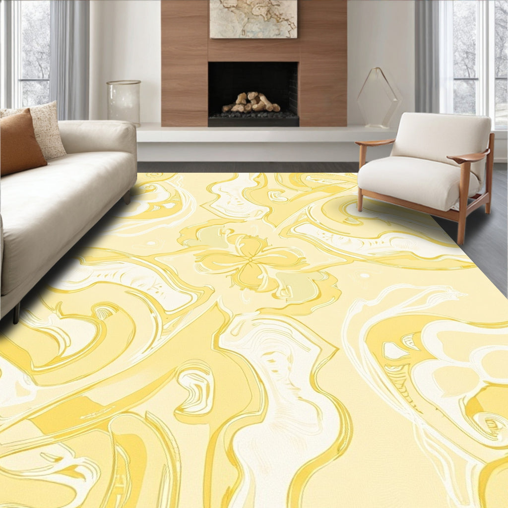 Sunny Yellow Abstract Swirl Pattern Rug