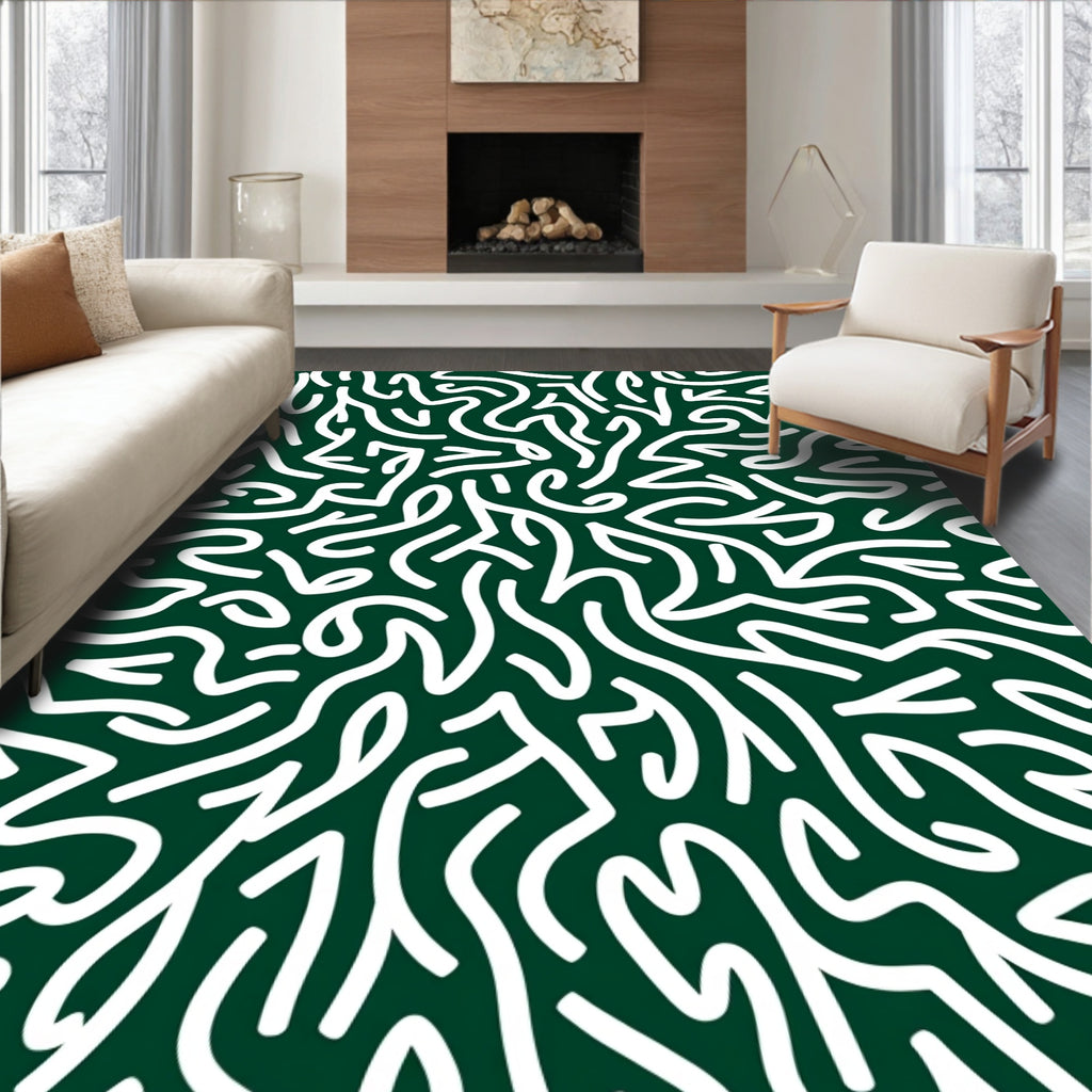 Abstract Organic White Swirls Rug